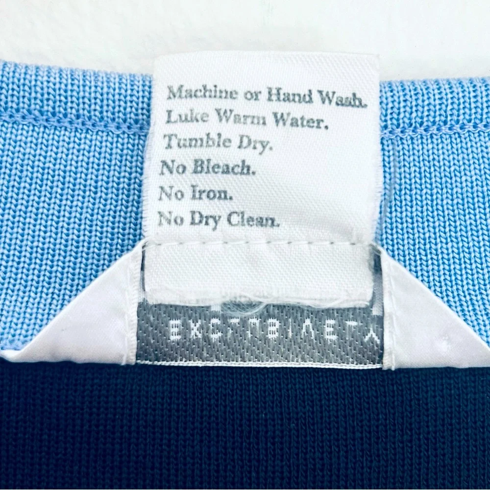 Misook Knit Navy Blue With Light Blue Trim Tunic Long Sleeve Top Size Large - Picture 7 of 7